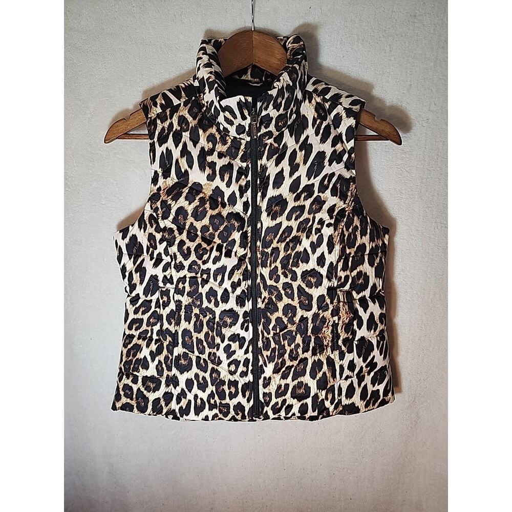 Lands End Women's Leopard Print Premium Down Puffer Vest Size XS